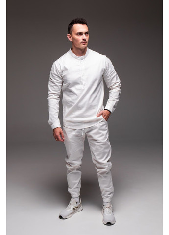 Молочний стильний чоловічий лляний костюм з натуральної тканини з сорочкою, брючний Vakko