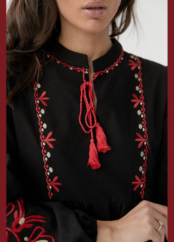 Чорна вишита сукня-міди з шлярами ESQ