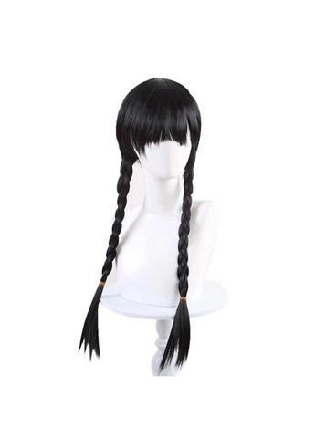 Косплей "Wednesday" парик с челкой и косичками - 65 см - Черный No Brand (288539260)