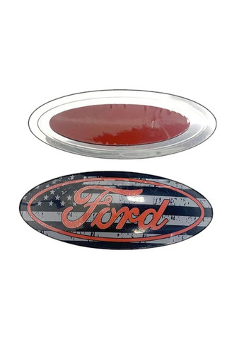 Эмблема Ford черная+красный 125×50 мм пластик (на скотче) Ford Motor Company (369611656)