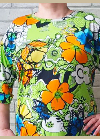 Жіноча футболка салатова батал спущений рукав No Brand - (338424369)