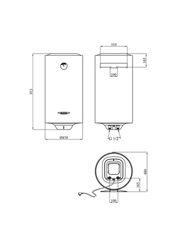Водонагрівач SG1 100 V EU з мокрим ТЕНом 3213002 ARISTON (336937082)