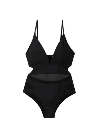 Чорний літній купальник-монокіні з прозорими вставками No Brand