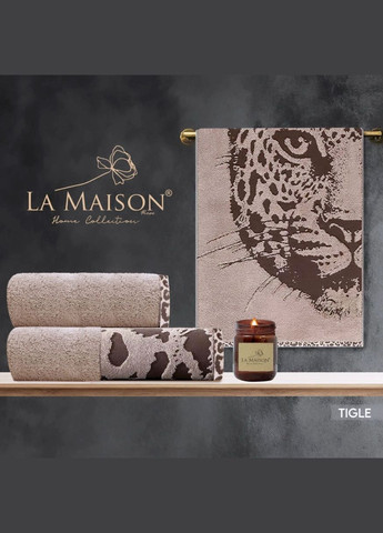 Подарунковий набір рушників La, 3 шт. з свічкою Tigle Kahve Maison коричневий