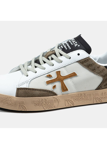 Белые демисезонные кроссовки мужские premiata steven white brown | премиата стивен белые коричневые No Brand