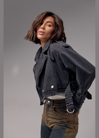 Чорна демісезонна коротка жіноча джинсовка у стилі grunge - чорний цвет, xs (sku_3103) No Brand