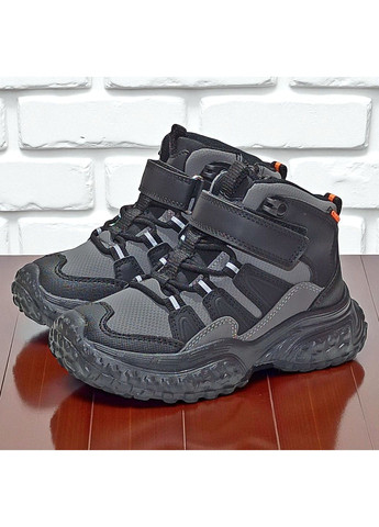 Темно-серые спортивные, повседневные, кэжуал осенние утепленные демисезонные ботинки, демисезонные хайтопы, утепленные хайтопы на флисе для мальчика клиби Clibee