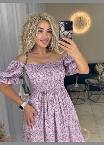 Фиолетовое повседневный женское платье FINO Mode с цветочным принтом