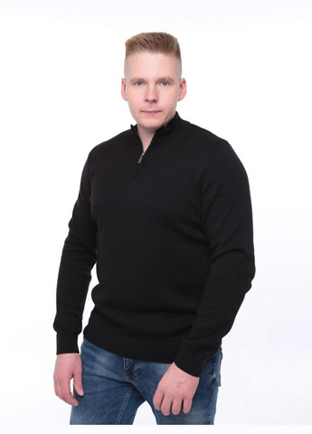 Черный зимний свитер мужской черный приталенный воротник на молнии джемпер JEANSclub Приталена