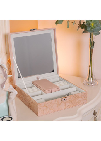 Шкатулка-органайзер для украшений с замком 25х25х8,5 см Розовый Yiwu (360454867)