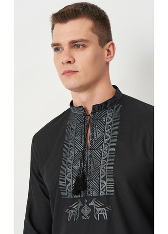 Чорна вишиванка чоловіча vishivano4ka 645-5 візерунок орнамент пряма домоткане полотно (371886618)