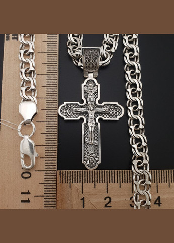 Комплект! Цепочка серебряная мужская на шею с крестиком. Широкая цепь бисмарк 60 см и крест серебро ZLATO (277979709)