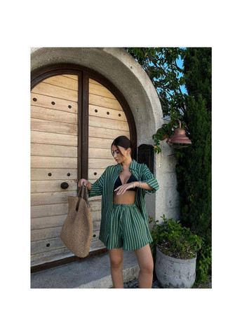 Літній костюм: сорочка зі спущеним плечем, і шортами. Зелений., Розмір Одягу S, Колір Зелений Madmext (354697504)