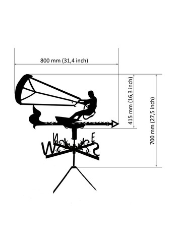 Флюгер на дом Кайтсерфингист, флюгер на крышу из металла 2 мм. No Brand (368896716)