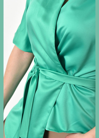 Зелёная блуза женская на запах зеленого цвета с баской Let's Shop
