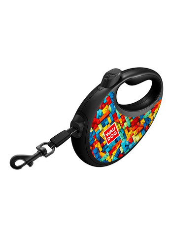 Поводок-рулетка для собак R-leash с контейнером для пакетов "Блоки", светоотражающая лента, S, до 12 кг, 3 м WAUDOG (364751557)