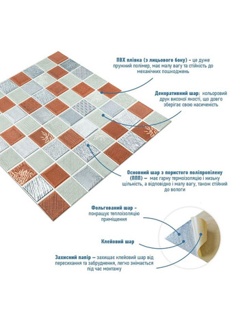 Панель стеновая 3D 700х700х4мм Мозаика коричневая SW-00002012 Sticker Wall (353967766)