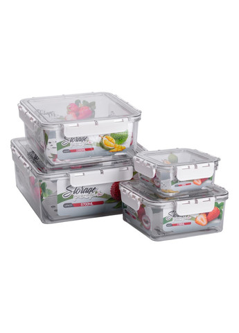 Набір контейнерів для їжі 4 шт 0,7л 1,7л 3,3л 5,7л л герметичні прозорі для зберігання продуктів ProDobro (364190996)