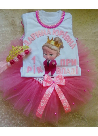 Белый праздничный костюм для девочки (юбка, футболка, обруч ) юбочный No Brand