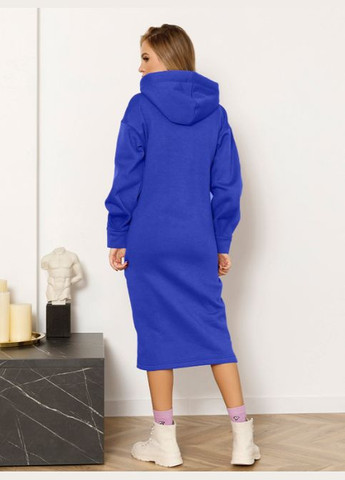 Синее спортивное, повседневный утепленное платье платье-худи No Brand однотонное