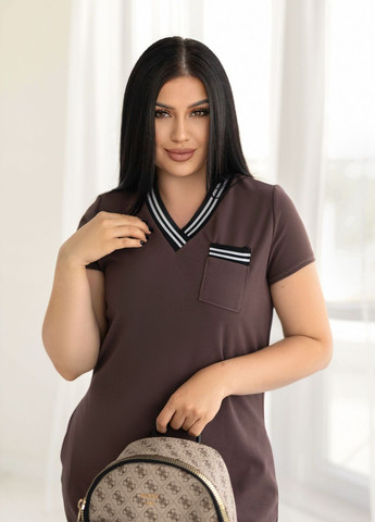 Коричнева спортивна, повсякденний, кежуал сукня максі з короткими рукавами з креп-дайвінгу сукня-футболка, силуетна No Brand однотонна