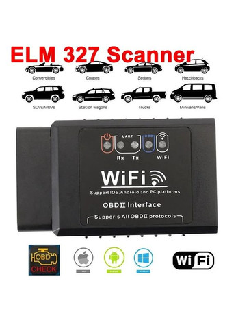 Диагностический сканер автомобильный OBDll Wi-Fi 327 1.5 V ELM (327414491)