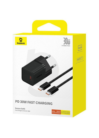 Зарядний пристрій GaN5 Fast Charger (mini) 30W (1USB C) + кабель Type C to Type C (P10110902) Чорний Baseus (372164356)