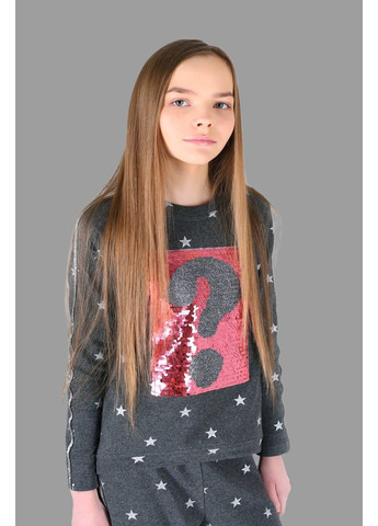 Mone свитшот серый для девочки звезды серый праздничный, повседневный, кэжуал трехнитка