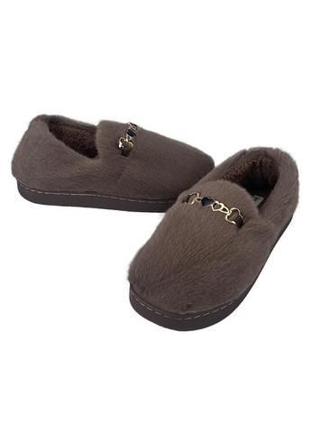 Коричневые женские домашние тапочки меховые с задником коричневые 90692-3 Jomix