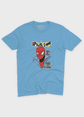 Голубая демисезонная футболка для девочки с принтом супергероя - человек-паук (ts001-1-lbl-006-014-017-g) Modno
