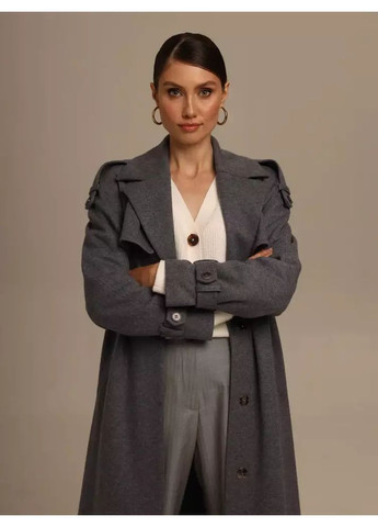 Серое демисезонное Женское шерстяное пальто-тренч классическое меди серое MKMW-MO-162 Marshal Wolf