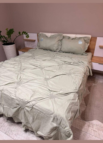 Постільна білизна Євро 200х220 наволочка 70х70 2шт Оливковий (П4-satin-zhatka-ser-002-01) No Brand (348094926)