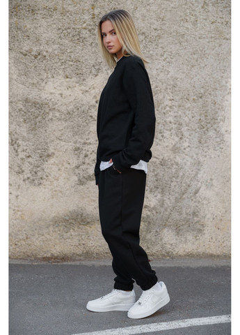 Черный женский утепленный оверсайз свитшот на флисе с принтом century Without однотонный без декора (361680364)