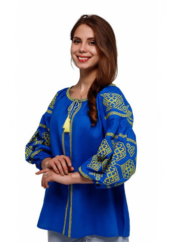 Синя вишиванка жіноча із лляного полотна світодара (fm2111) Folk Moda (365729726)