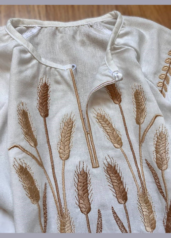 Молочна вишиванка для дівчинки — молочна лляна блуза із золотою вишивкою «колоски» візерунок українська символіка льон (323652317)
