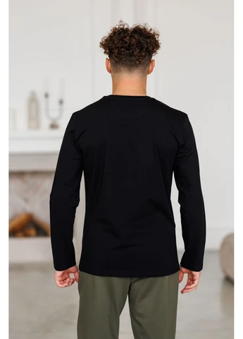 Пижама мужская COTTON BASIC лонгслив черный + штаны прямые хаки Handy Wear (384686866)