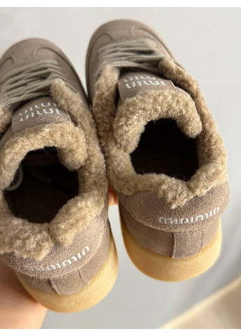 Бежевые кеды женские 633-5 утепленные замшевые на меху бежевые Hengji