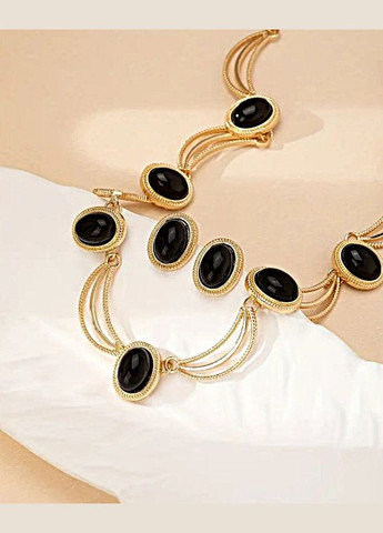 Комплект біжутерії Кольє-чокер и сережки чорні намистини No Brand (339679817)