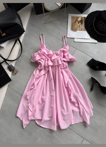 Розовое повседневный, праздничный женское платье с воланами Avanti однотонное