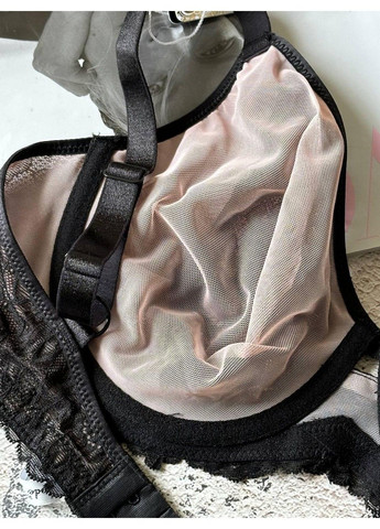 Чорний бюстгальтер на чашку д без поролону з сіточкою,, чорно-бежевий Lanny Mode