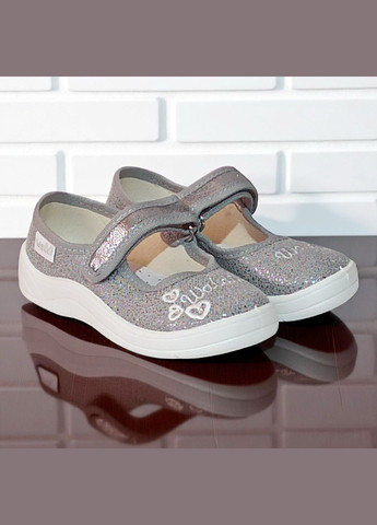 Серебристые ортопедические тапочки для девочки с липучками сменка в сад Waldi со стразами, с вышивкой