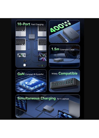 Зарядное устройство 400W GaN 0262 3U+7C black Rocoren (361056041)