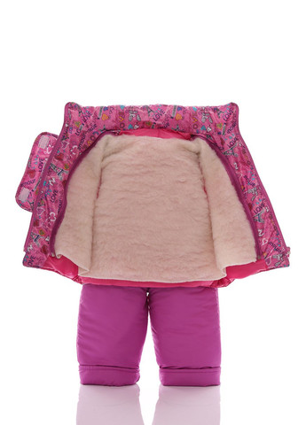 Рожевий зимній комбінезон на синтепоні для дівчинки з принтом сердечек нуль підстібка рожеве коричневе хутро 86 см (50726) BABYKROHA