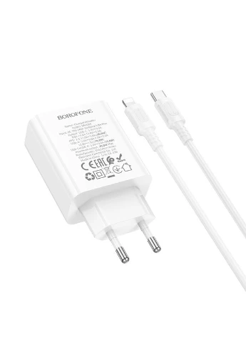 Мережевий зарядний пристрій з кабелем BA108A Stellar PD30W+QC3.0 charger set (C to iP) (EU) White Borofone (393938804)