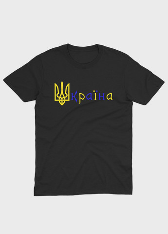 Чорна чоловіча футболка з патріотичним принтом україна тризуб (ts001-2-bl-005-1-050) Modno