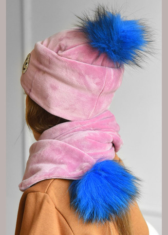 Набор шапка+шарф подростковый для девочки велюровый розового цвета Let's Shop (299147577)