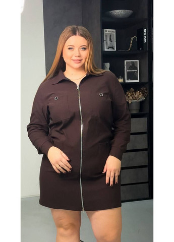 Коричневое праздничный платье на молнии — замеры в описании 🤍 силуэтная DK/DL Мода без кордонів однотонное