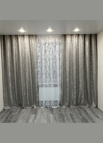 Готовий комплект штор (2шт) мармур льон сірого кольору 200х270см No Brand (299664664)