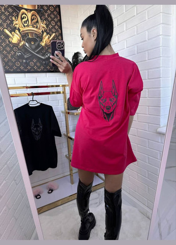 Розовая всесезон качественная розовая однотонная oversize футболка из турецкого кулира с качественной вышивкой добермана на спине No Brand 406-1