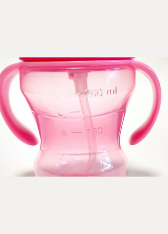 Поильник с трубочкой, чашка непроливайка 260 мл бутылочка для питья и кормления с эргономичными ручками, на листе, Розовая. Bimbo (316318880)